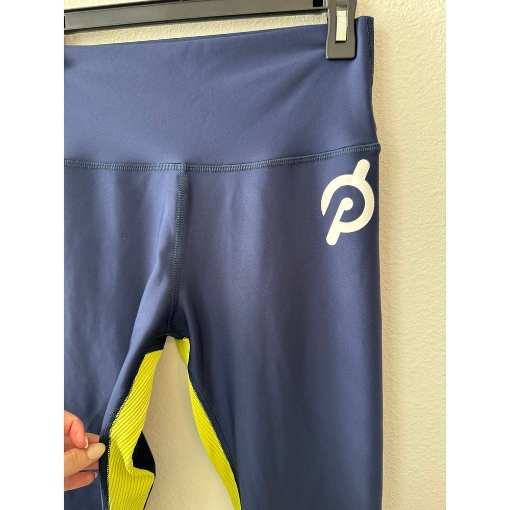 Peloton Blue And Yellow Workout Leggings Size L Compression High Waist A114 - Picture 2 of 8